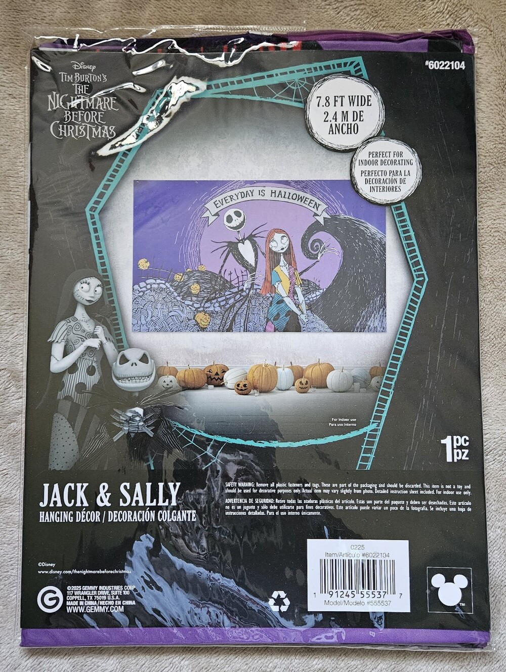 Disney The Nightmare Before Christmas Jack & Sally Hanging Decor Backdrop - New
